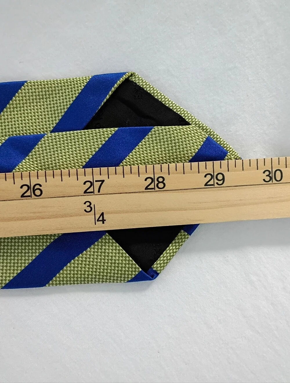 Vintage Express Tie Blue Olive Green Diagonal Stripe Repp Italian Silk Made USA